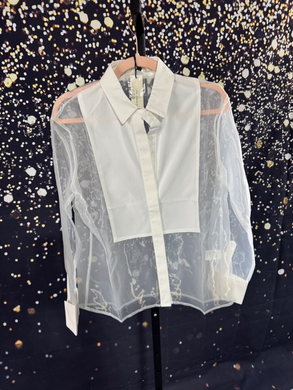 Commense Sheer White Panel Button-Down Blouse NWT